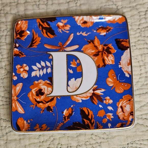 Anthropologie Ceramic Floral Initial Trinket Dish. Letter D - Picture 4 of 4